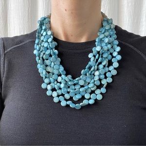 Wooden Bead Statement Necklace | Turquoise Blue